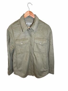 NWT Reformation Giles Faux Fur Shirt Jacket Sage Green Shacket Medium